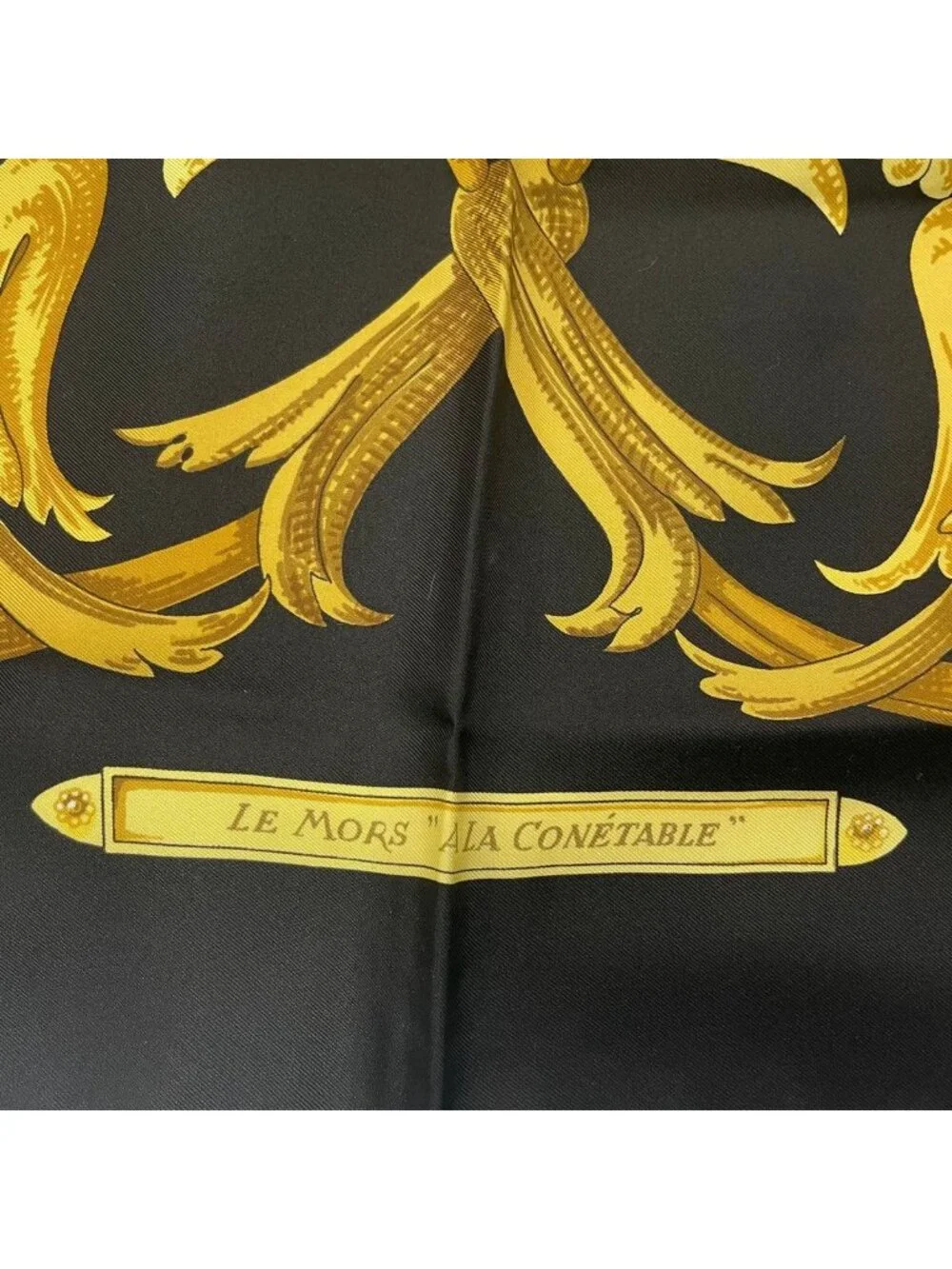 Hermes Scarf Silk Carre 90 Lemors a la Conetable Elegance Black Gold - Picture 6 of 8